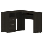 TUHOME Mix L-Shaped Desk with Open Shelving, 2 Drawers, and a Retractable Keyboard