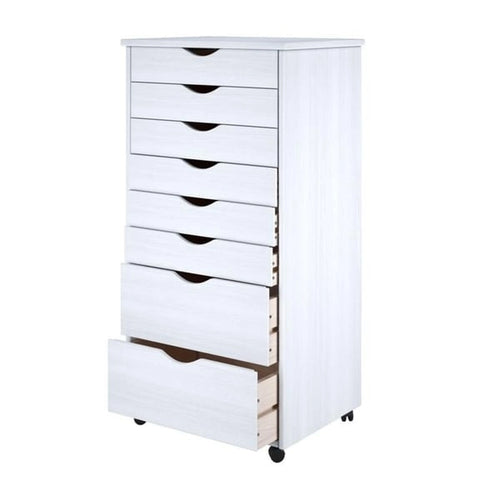 Adeptus Original Roll Cart, Solid Wood, 6 Plus 2 Drawer Extra Wide Roll Cart, White