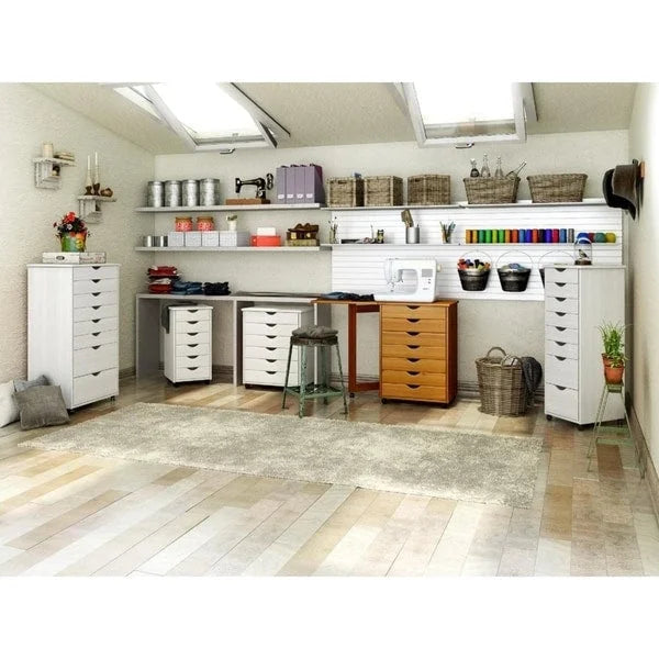 Adeptus Original Roll Cart, Solid Wood, 6 Plus 2 Drawer Extra Wide Roll Cart, White