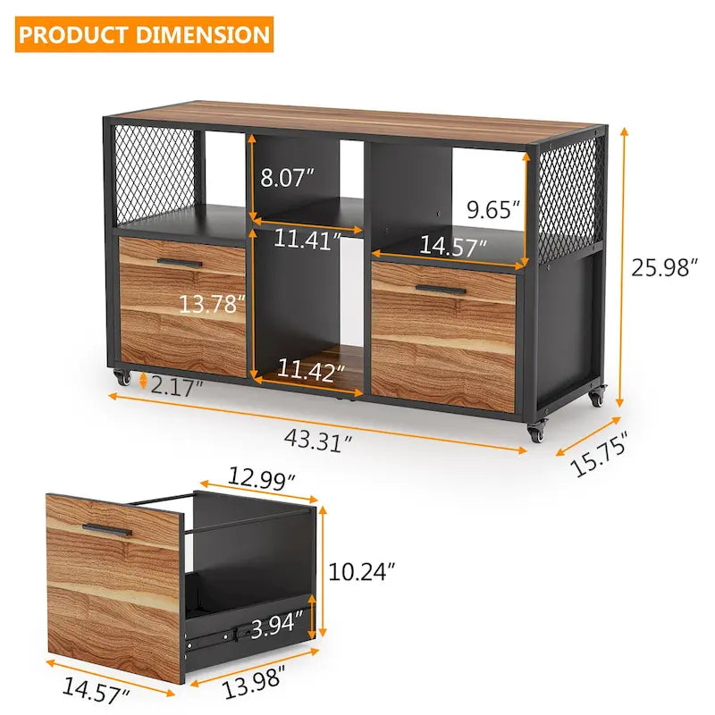 Modern File Cabinet Mobile Lateral Filing Cabinet for Home Office