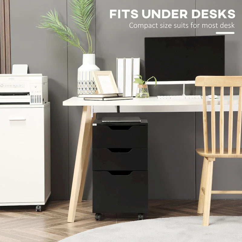 HOMCOM 3 Drawer Mobile File Cabinet, Rolling Printer Stand, Vertical Filing Cabinet