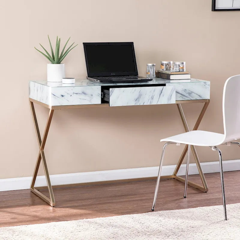 SEI Furniture Kewen Glam White Stone Writing Desk