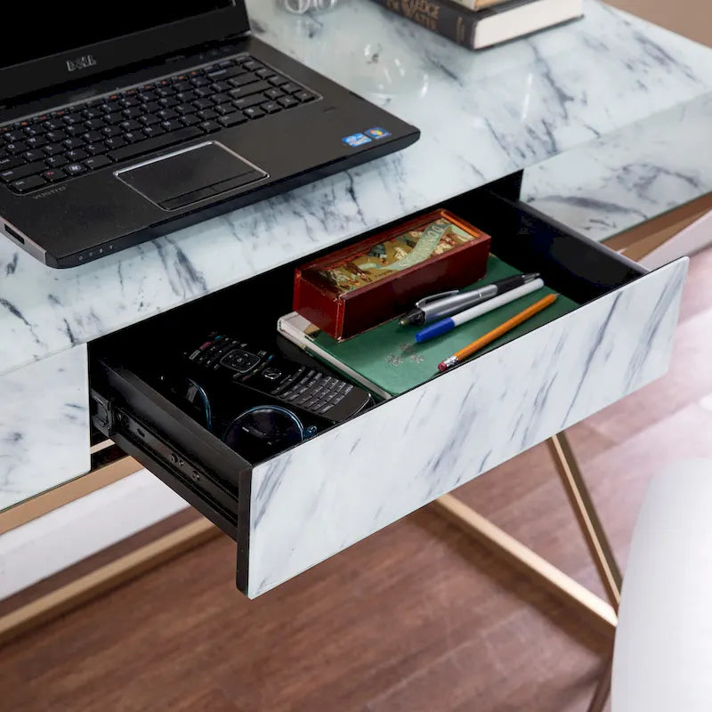 SEI Furniture Kewen Glam White Stone Writing Desk