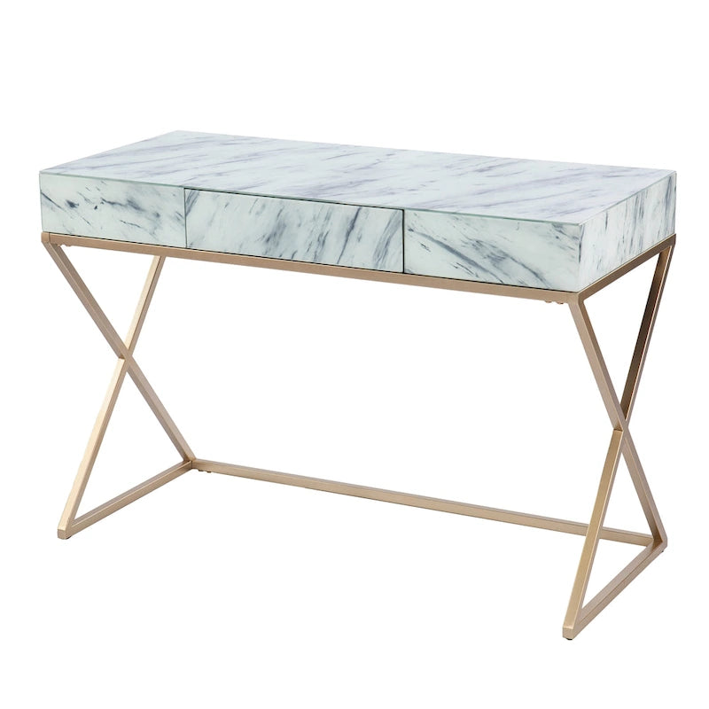 SEI Furniture Kewen Glam White Stone Writing Desk