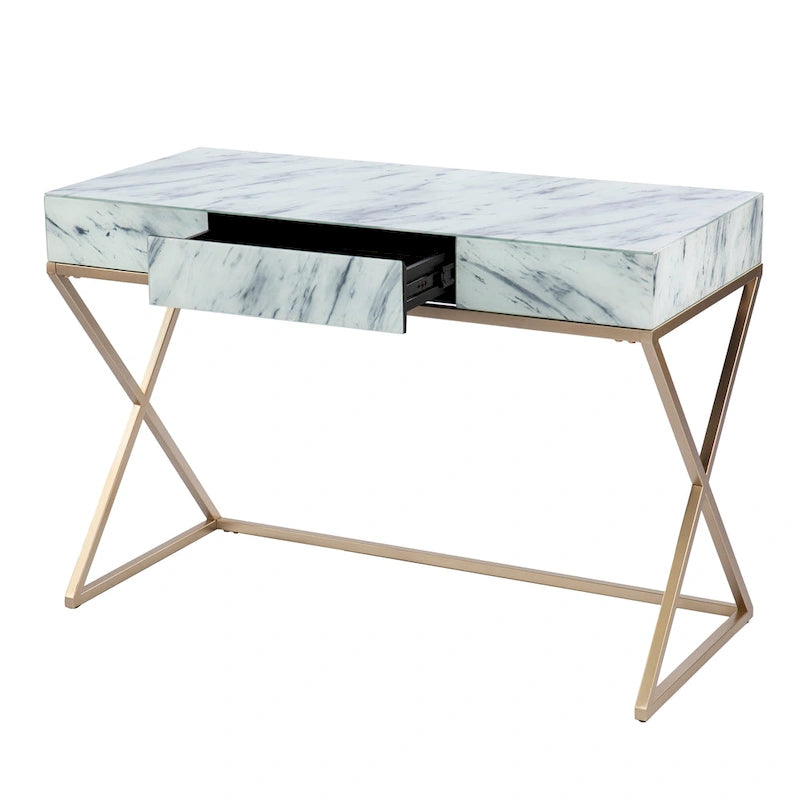 SEI Furniture Kewen Glam White Stone Writing Desk