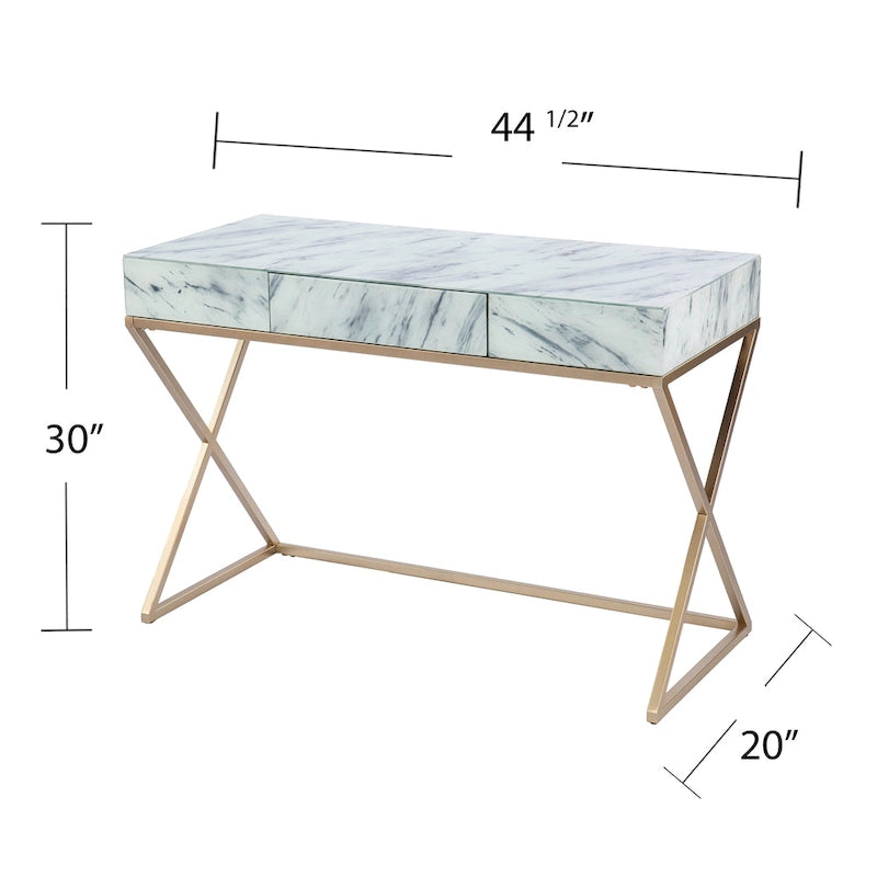 SEI Furniture Kewen Glam White Stone Writing Desk