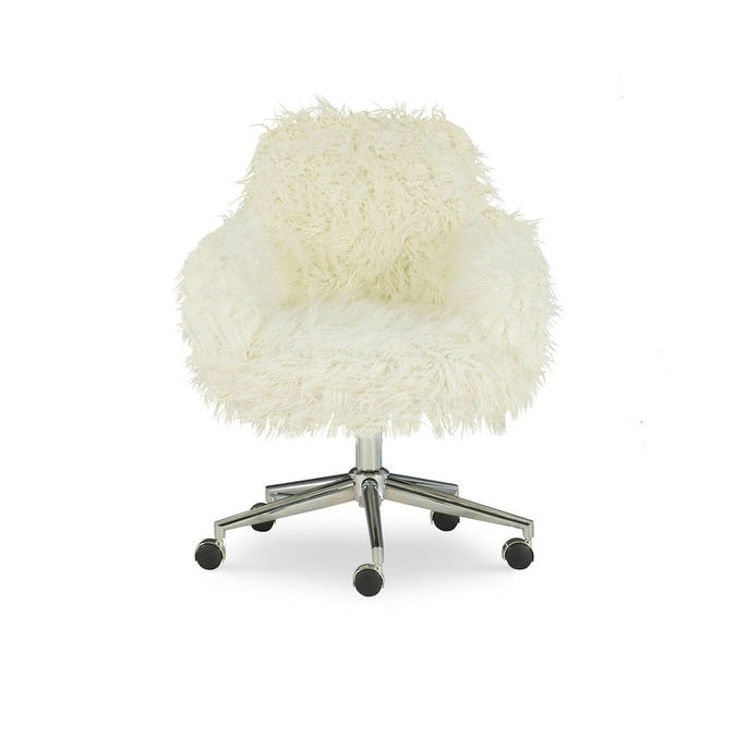 Amber Off-White Faux Fur Office Chair