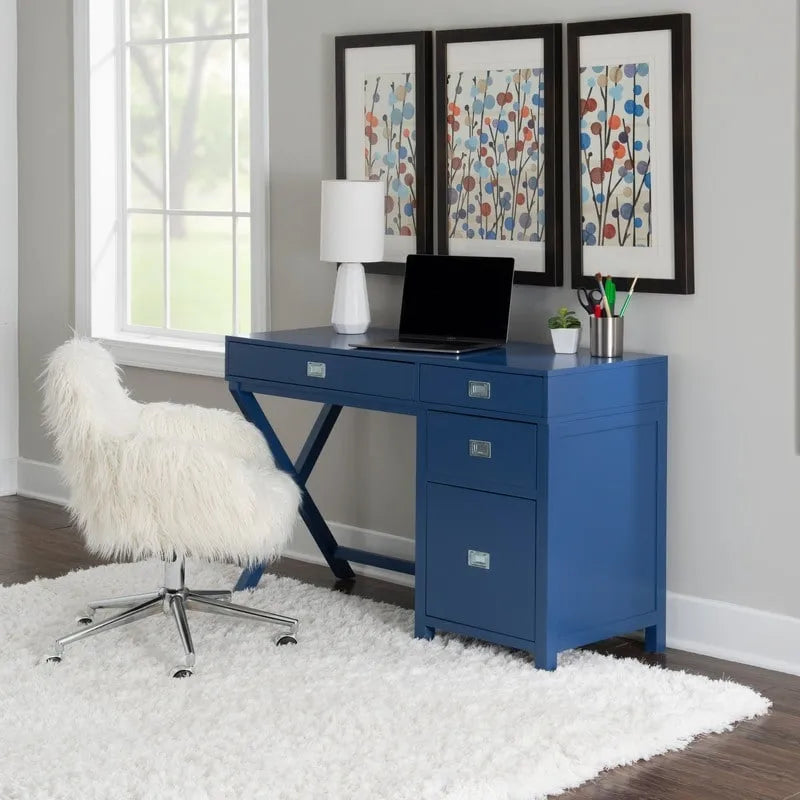 Amber Off-White Faux Fur Office Chair