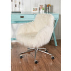 Amber Off-White Faux Fur Office Chair