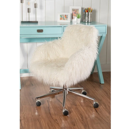 Amber Off-White Faux Fur Office Chair