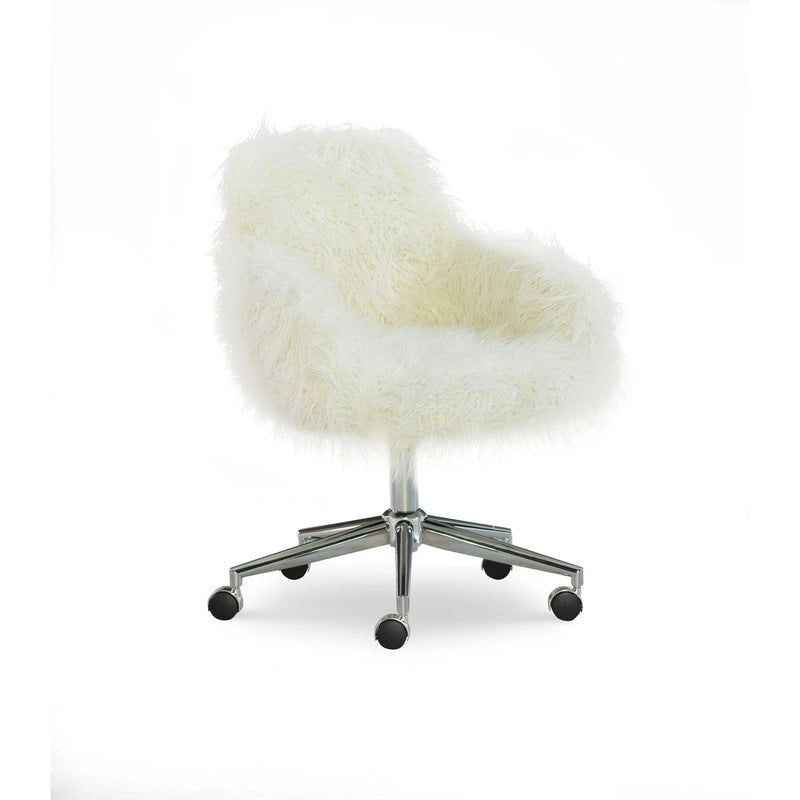 Amber Off-White Faux Fur Office Chair