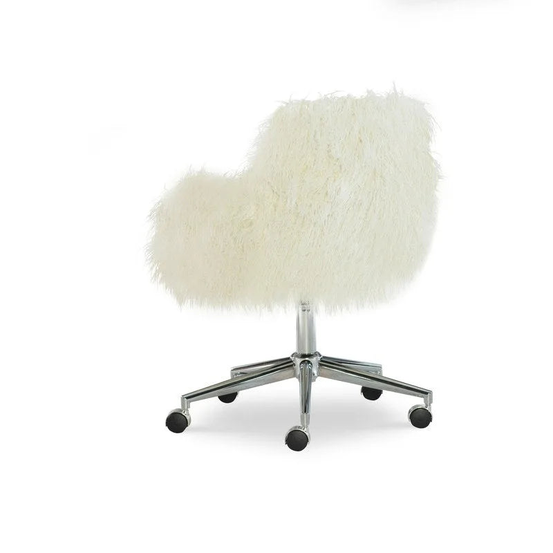 Amber Off-White Faux Fur Office Chair