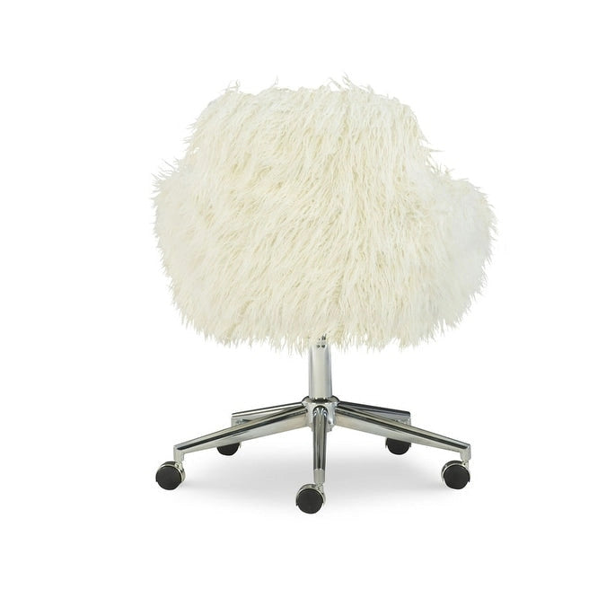 Amber Off-White Faux Fur Office Chair