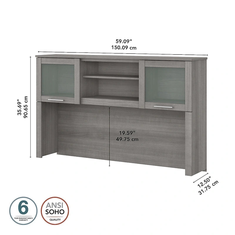 Bush Furniture Somerset Ash Gray 60W Hutch for L Shaped Desk - 59.09 L x 12.50 W x 35.69 H