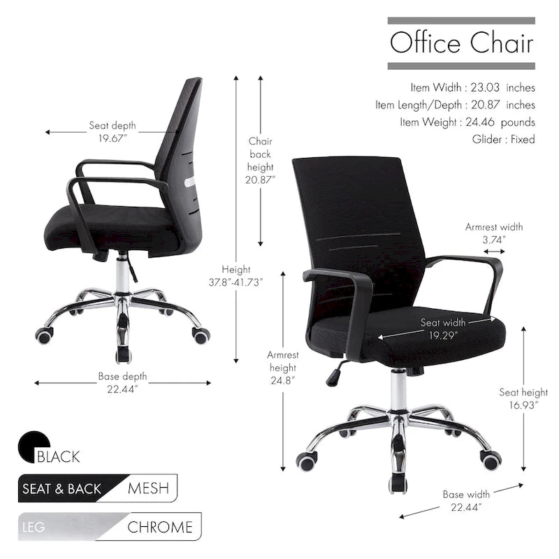 Porthos Home Balzac Mesh Ergonomic Office Chair with Chrome Roller Base
