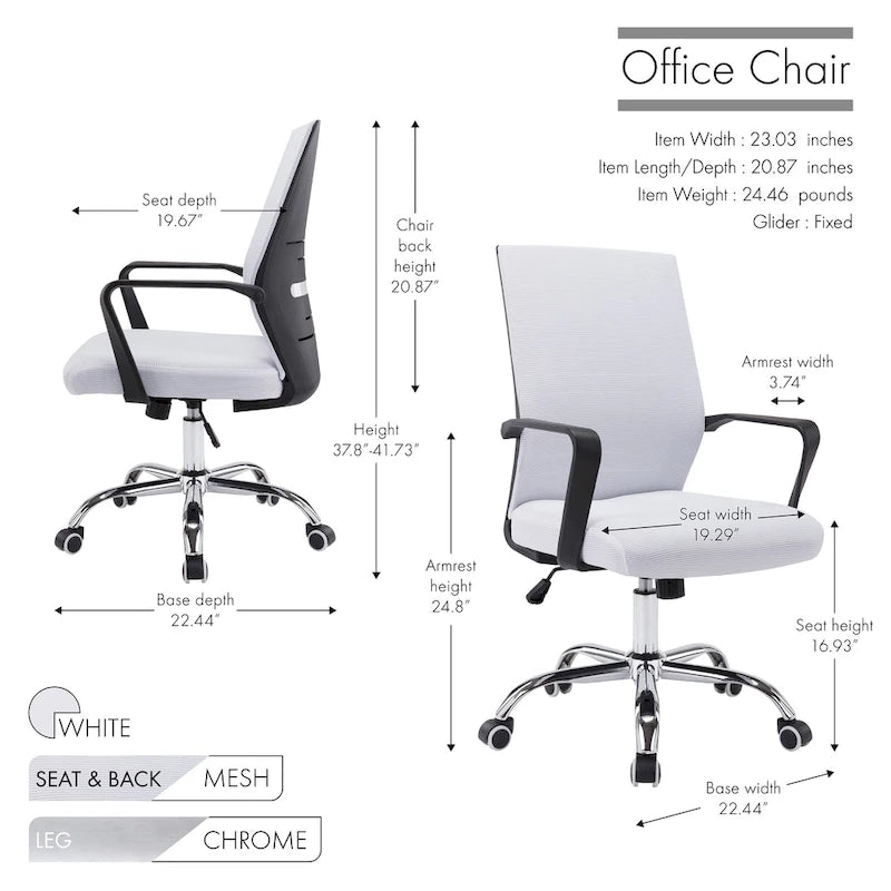 Porthos Home Balzac Mesh Ergonomic Office Chair with Chrome Roller Base