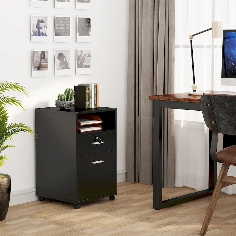2 Drawer Mobile File Cabinet with Lock Printer Stand with Rolling Wheels