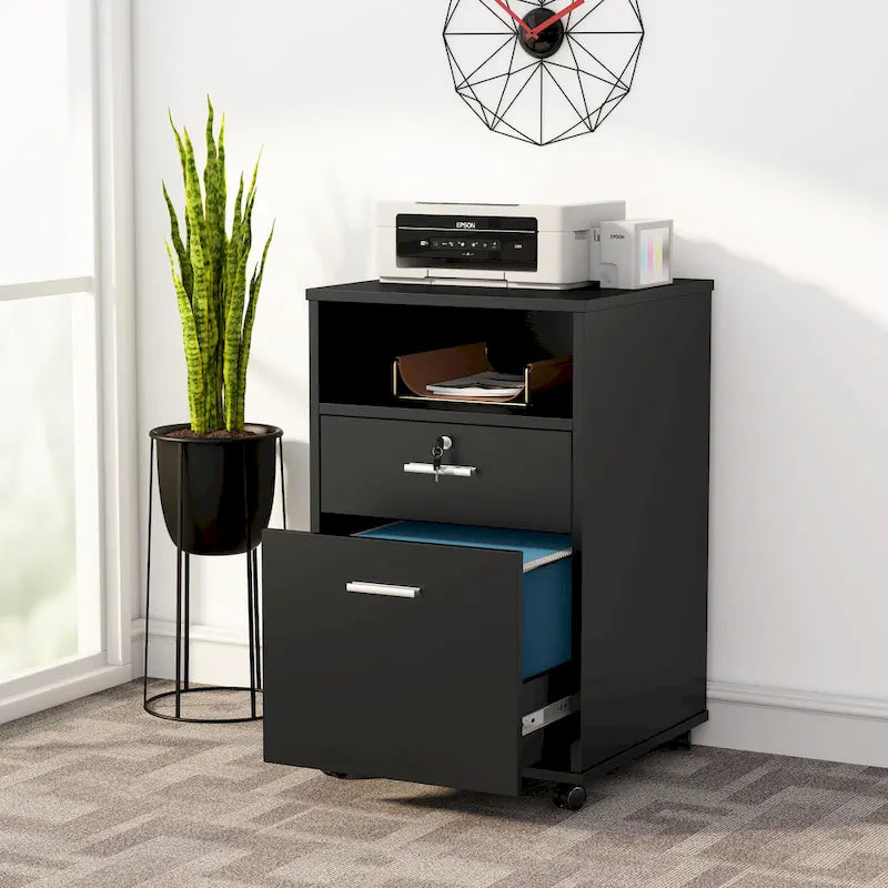 2 Drawer Mobile File Cabinet with Lock Printer Stand with Rolling Wheels