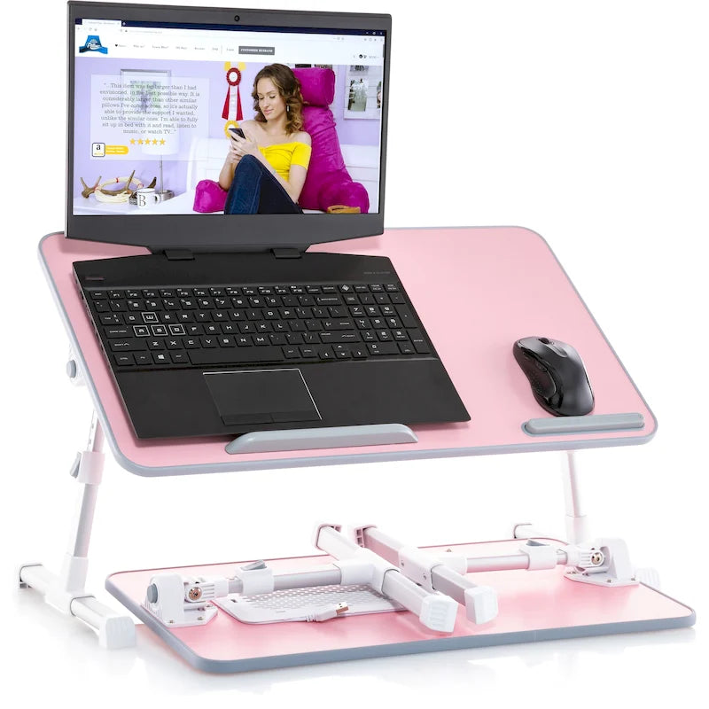 Husband Pillow - Lap Desk Wood Small Top - Fits Up to 17  Laptop - with Dual Cushion, Multifunctional Slot for Tablet