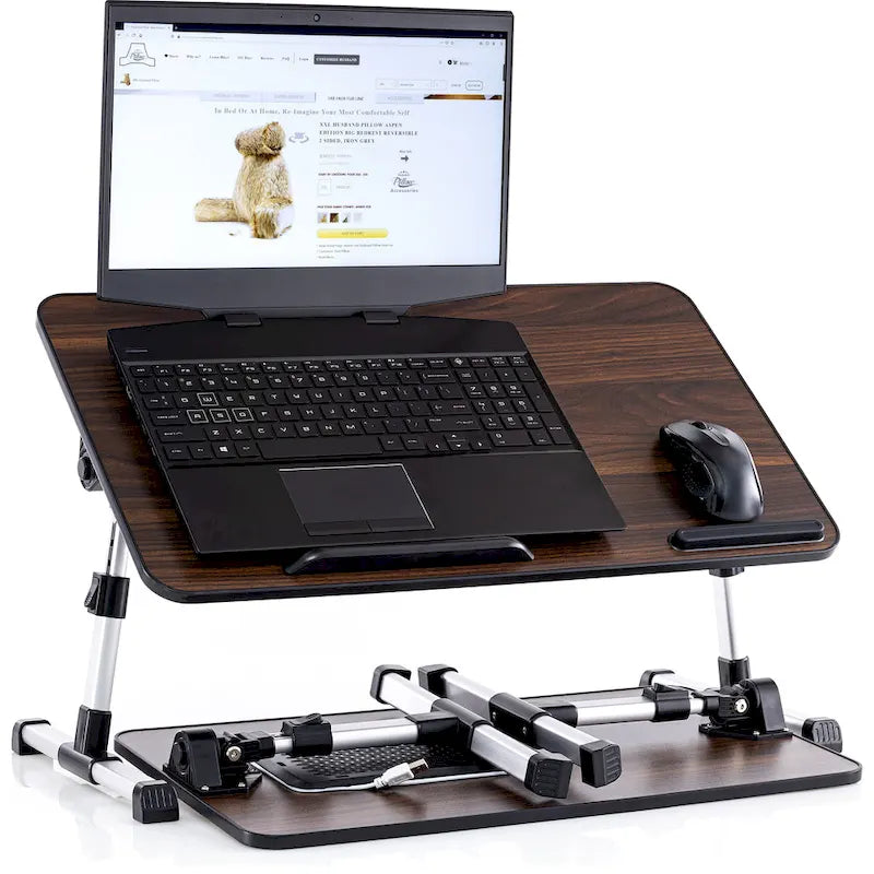 Husband Pillow - Lap Desk Wood Small Top - Fits Up to 17  Laptop - with Dual Cushion, Multifunctional Slot for Tablet