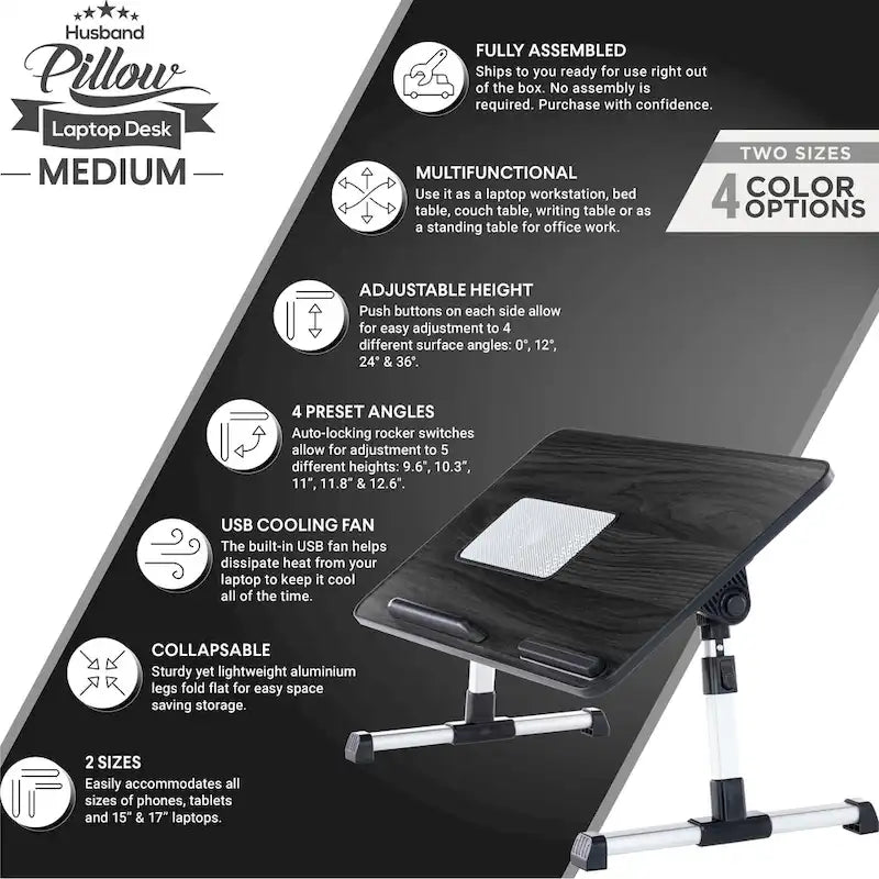 Husband Pillow - Lap Desk Wood Small Top - Fits Up to 17  Laptop - with Dual Cushion, Multifunctional Slot for Tablet