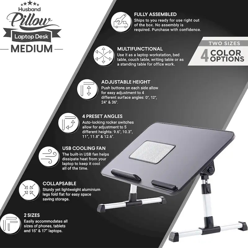 Husband Pillow - Lap Desk Wood Small Top - Fits Up to 17  Laptop - with Dual Cushion, Multifunctional Slot for Tablet