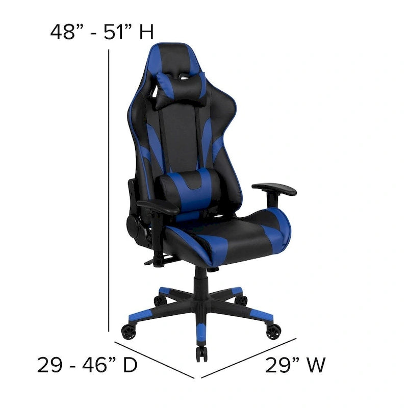 Racing Gaming Ergonomic Chair with Fully Reclining Back in Red LeatherSoft