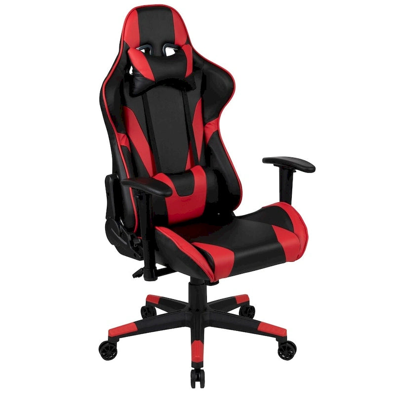 Racing Gaming Ergonomic Chair with Fully Reclining Back in Red LeatherSoft