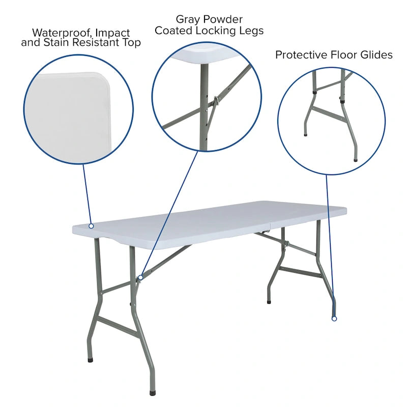 4.97-Foot Bi-Fold Plastic Folding Table with Handle - Event Table