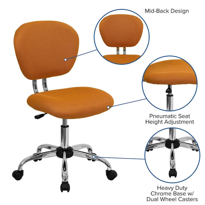 Mid-back Mesh Padded Swivel Task Office Chair with Chrome Base
