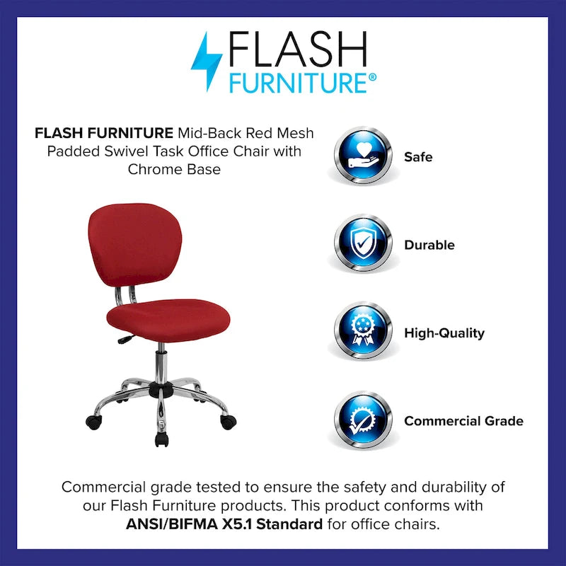 Mid-back Mesh Padded Swivel Task Office Chair with Chrome Base