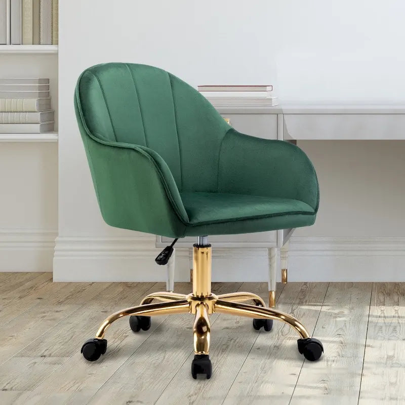Porthos Home Xenos Velvet Office Chair with Gold Chrome Base