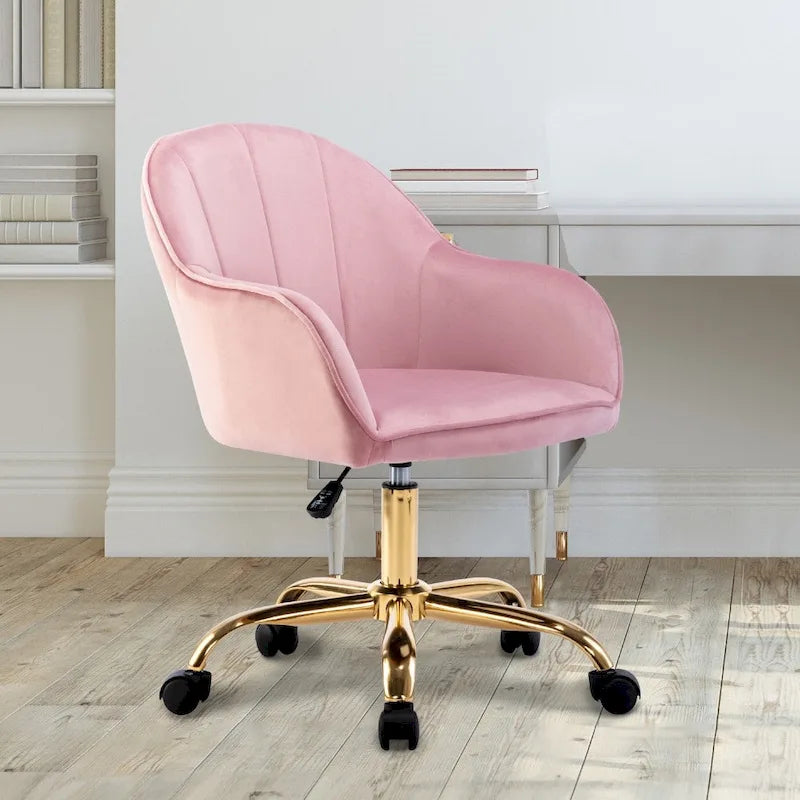 Porthos Home Xenos Velvet Office Chair with Gold Chrome Base