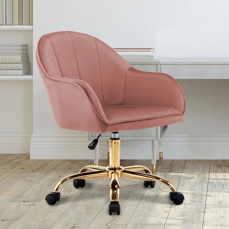 Porthos Home Xenos Velvet Office Chair with Gold Chrome Base