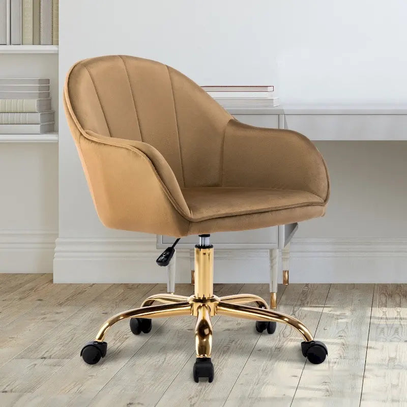 Porthos Home Xenos Velvet Office Chair with Gold Chrome Base