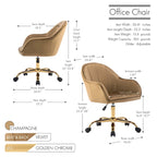 Porthos Home Xenos Velvet Office Chair with Gold Chrome Base