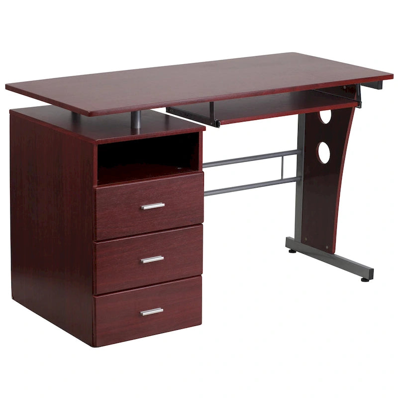 Pedestal 3-drawer Computer Desk with Keyboard Tray