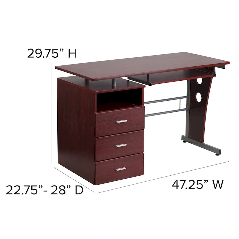 Pedestal 3-drawer Computer Desk with Keyboard Tray