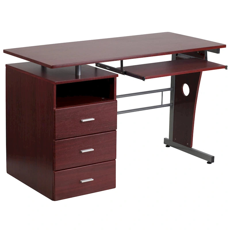 Pedestal 3-drawer Computer Desk with Keyboard Tray