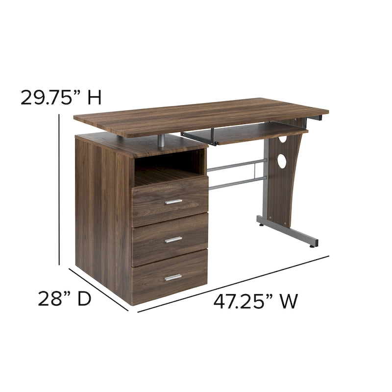 Pedestal 3-drawer Computer Desk with Keyboard Tray