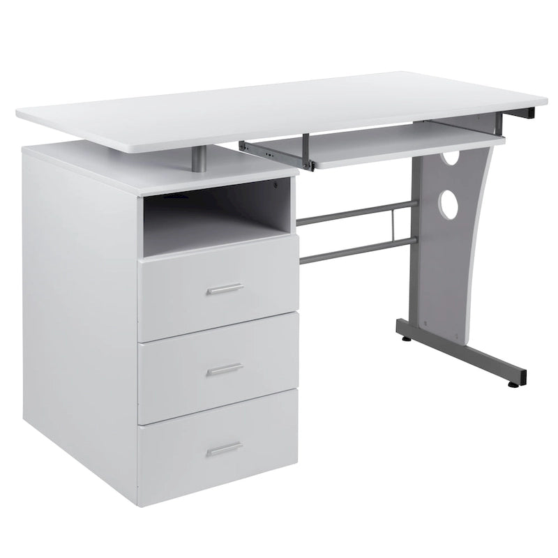 Pedestal 3-drawer Computer Desk with Keyboard Tray