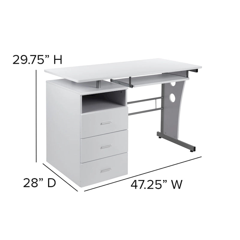 Pedestal 3-drawer Computer Desk with Keyboard Tray