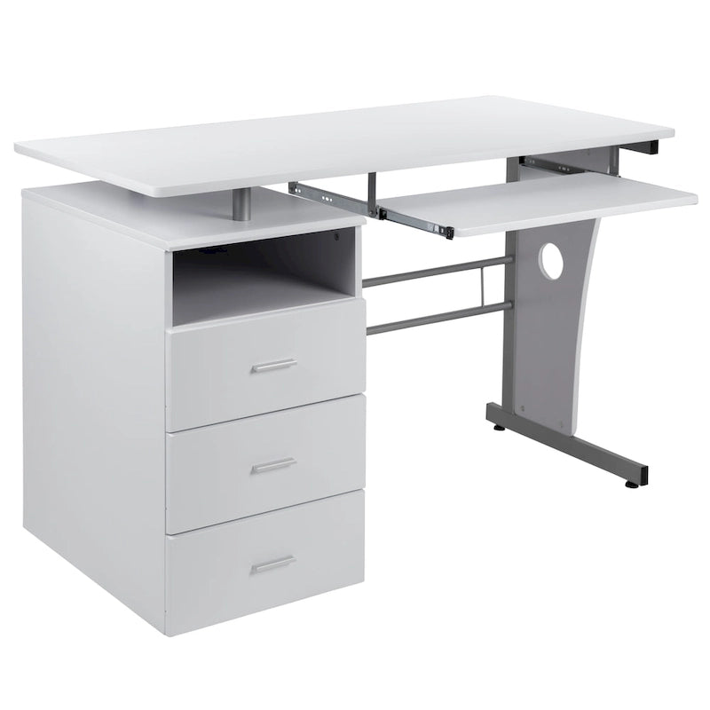 Pedestal 3-drawer Computer Desk with Keyboard Tray