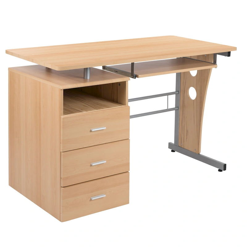 Pedestal 3-drawer Computer Desk with Keyboard Tray