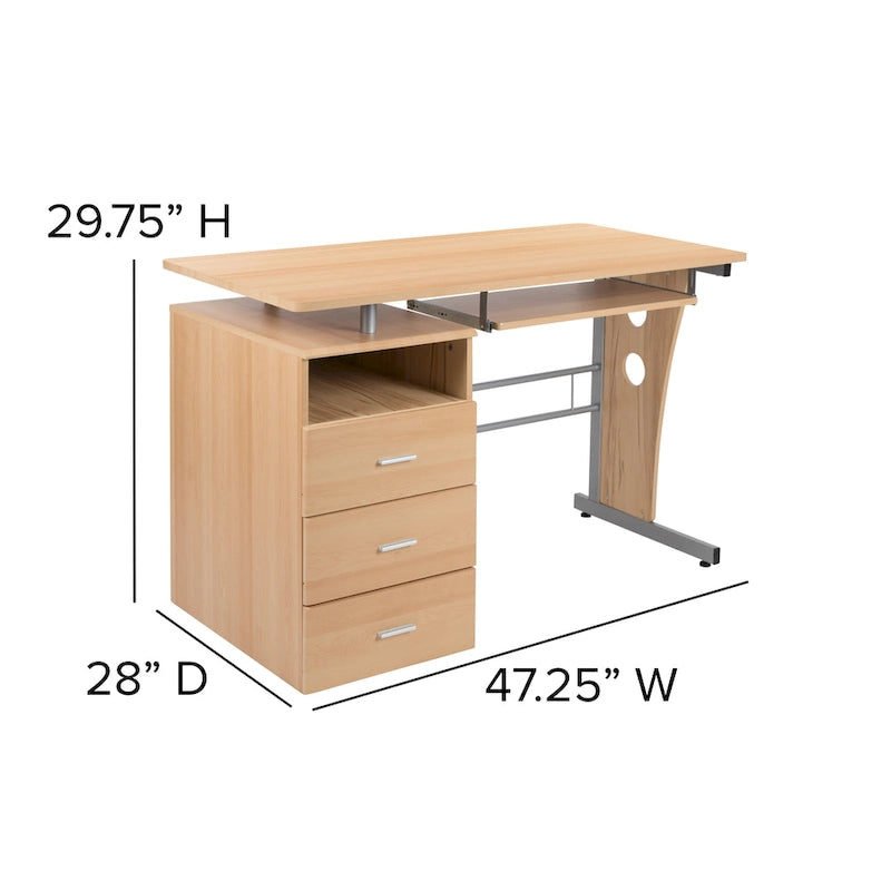 Pedestal 3-drawer Computer Desk with Keyboard Tray