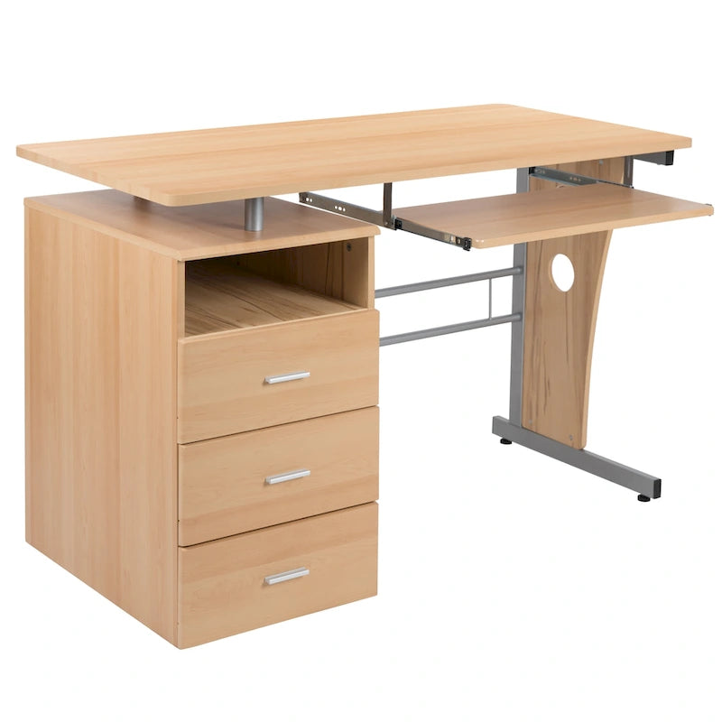 Pedestal 3-drawer Computer Desk with Keyboard Tray
