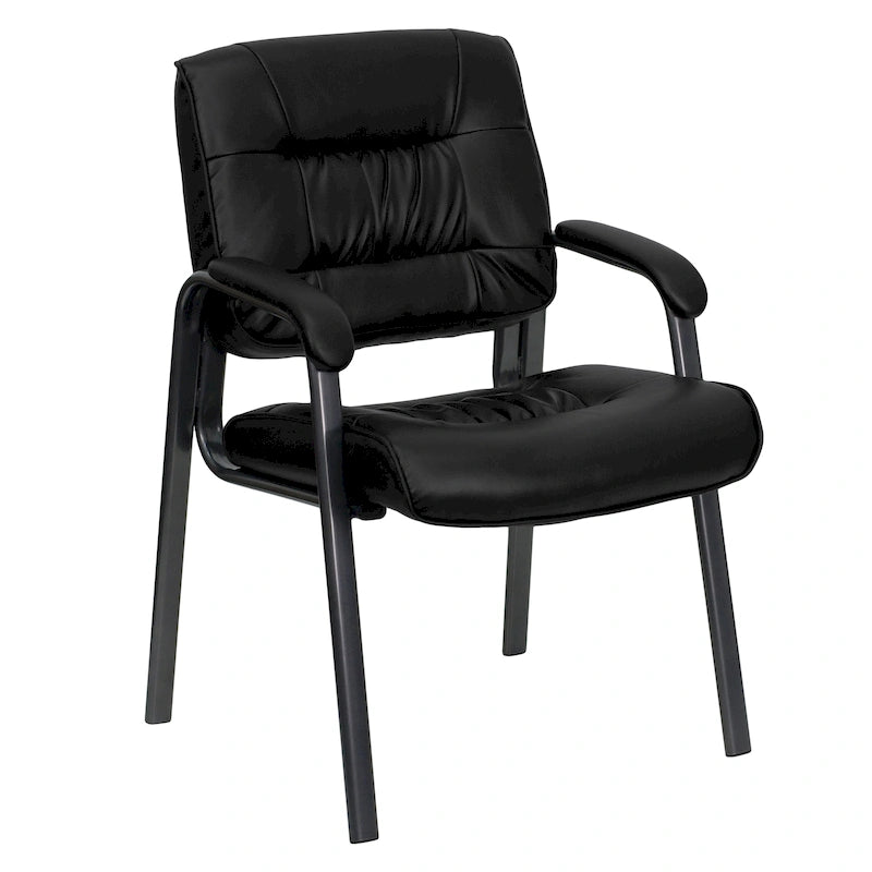 LeatherSoft Executive Side Reception Lounge Chair with Titanium Gray Frame