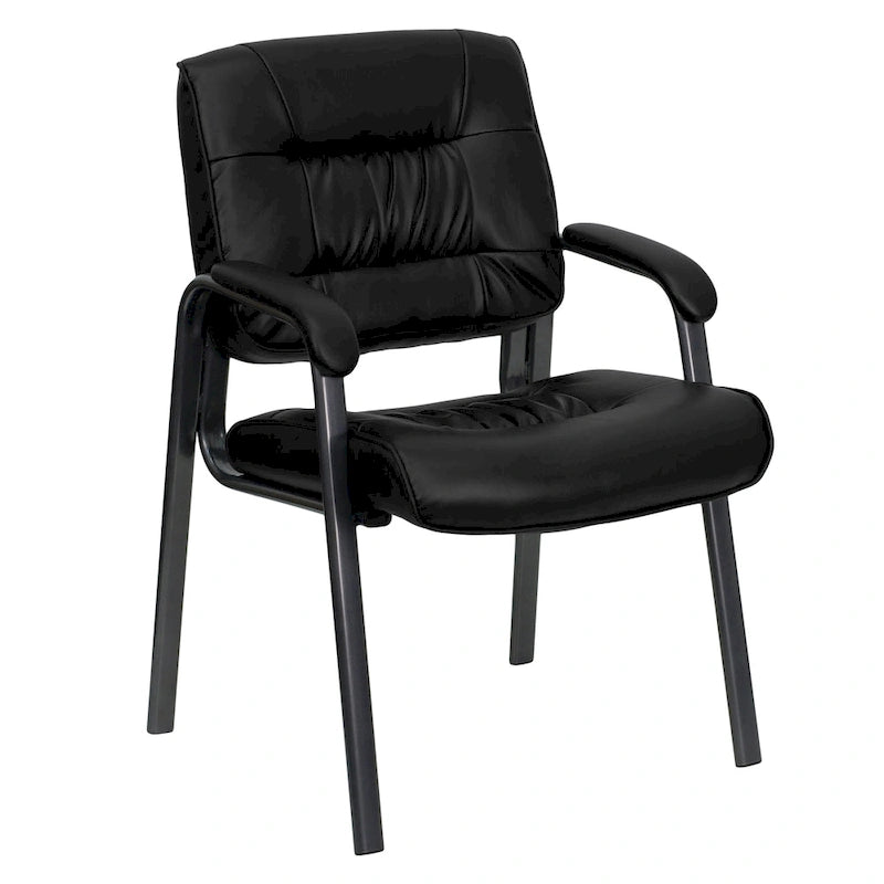 LeatherSoft Executive Side Reception Lounge Chair with Titanium Gray Frame