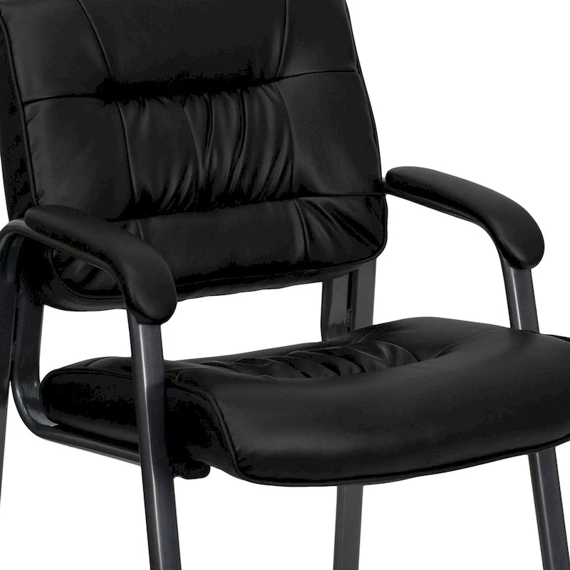 LeatherSoft Executive Side Reception Lounge Chair with Titanium Gray Frame