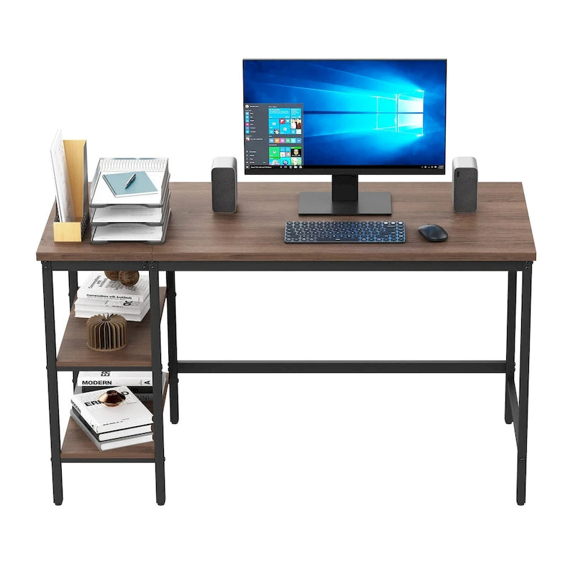 Computer Desk with Storage Shelves, Industrial Reversible Home Office Desk Workstation Study